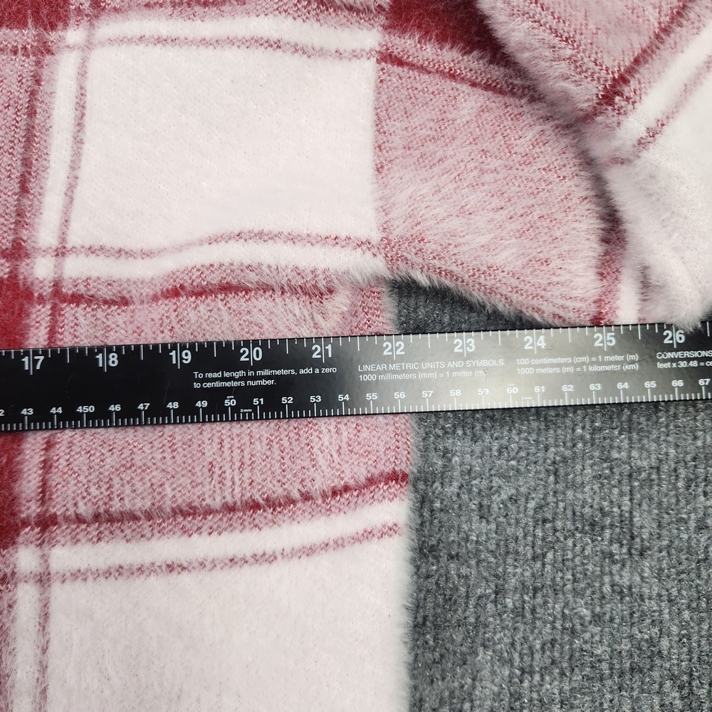 Tahari Womens XL Red Pink Buffalo Plaid Fuzzy Eyelash Knit Pullover Sweater SOFT - Picture 4 of 8